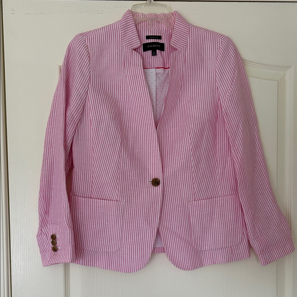 Talbots Pink and White Striped Blazer